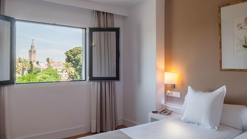 Udsigt fra et vrelse p Hotel Alcazar i Sevilla